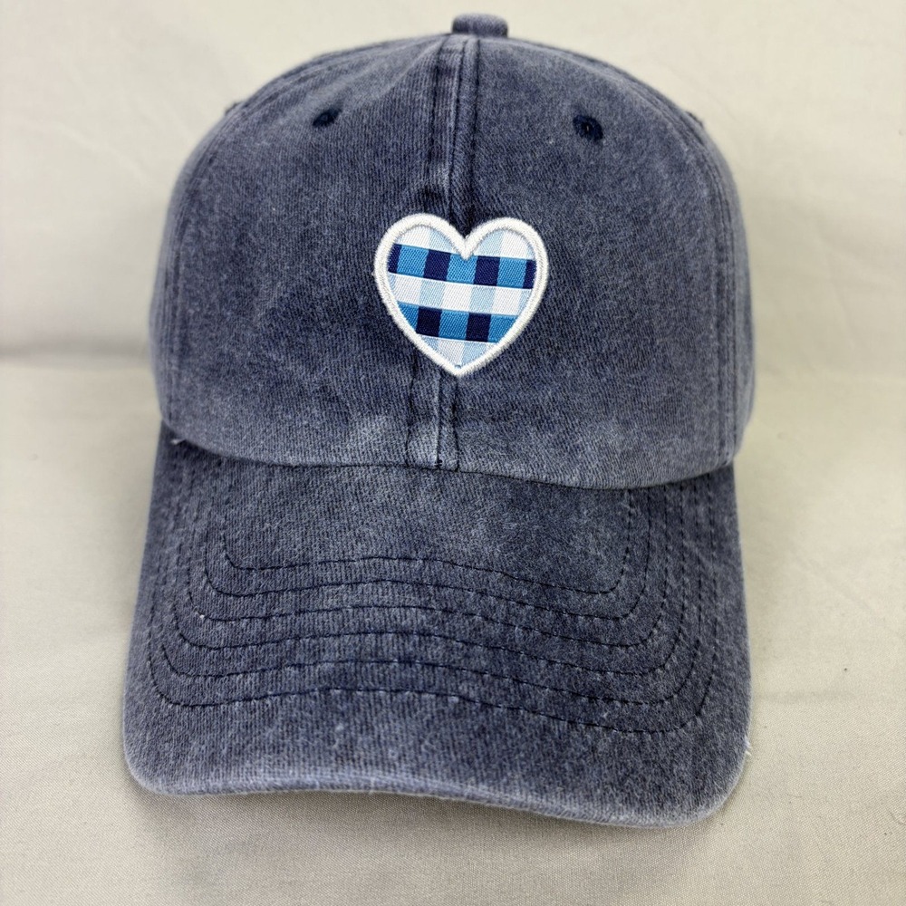 Unbranded Baseball Cap Heart Plaid Unisex OSFM Blue Washed Denim Hat